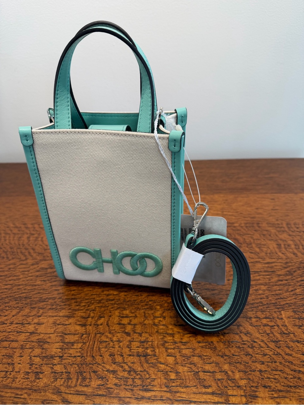 NWT Jimmy Choo Mini N/S Canvas Tote Crossbody w/Box,Dust Bag & Authenticity Card - Picture 2 of 12